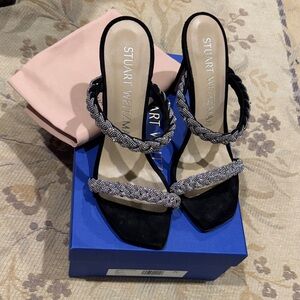 Stuart Weitzman Black and Silver Heeled Sandals
